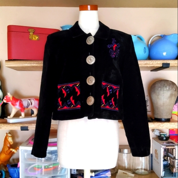 Saddle Ridge Jackets & Blazers - VNTG 90s Saddle Ridge Flocked Velveteen Western Jacket Size S Cowgirl